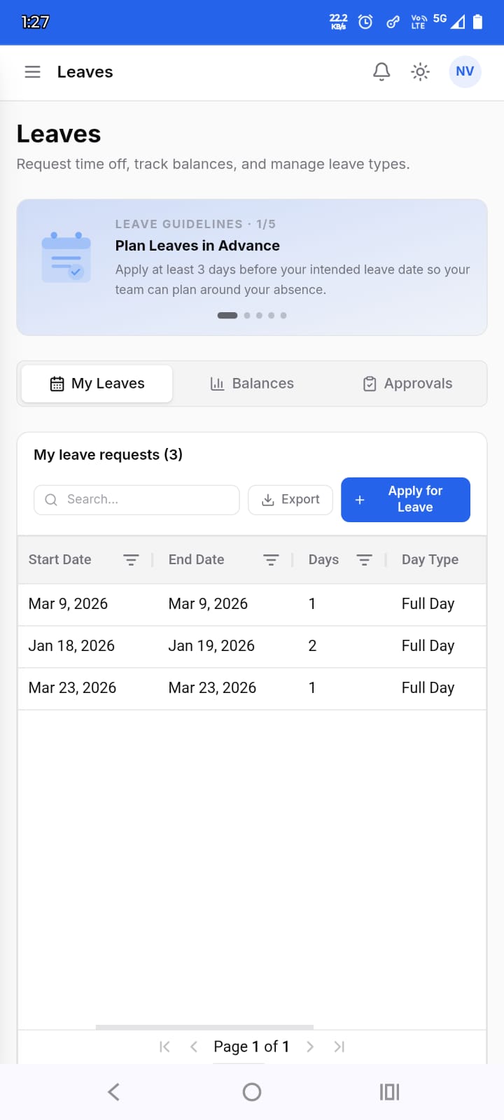 Leave on mobile